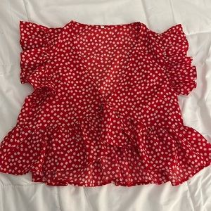 Red ruffle sleeve shirt